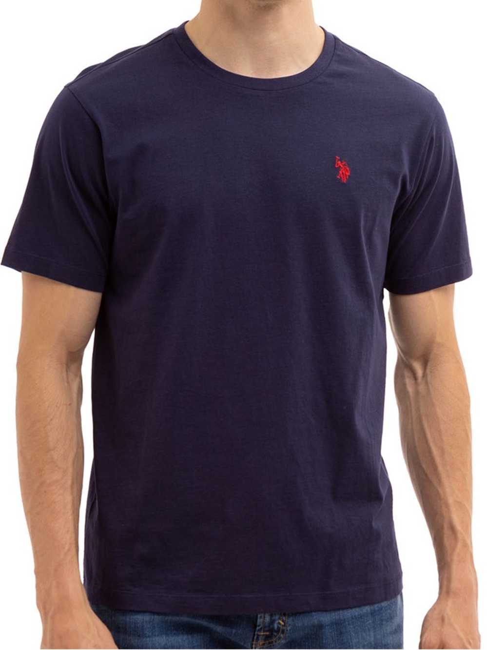 U.S. Polo Assn. Men’s Navy Short Sleeve Crewneck Tee with Red Logo (100% Cotton)